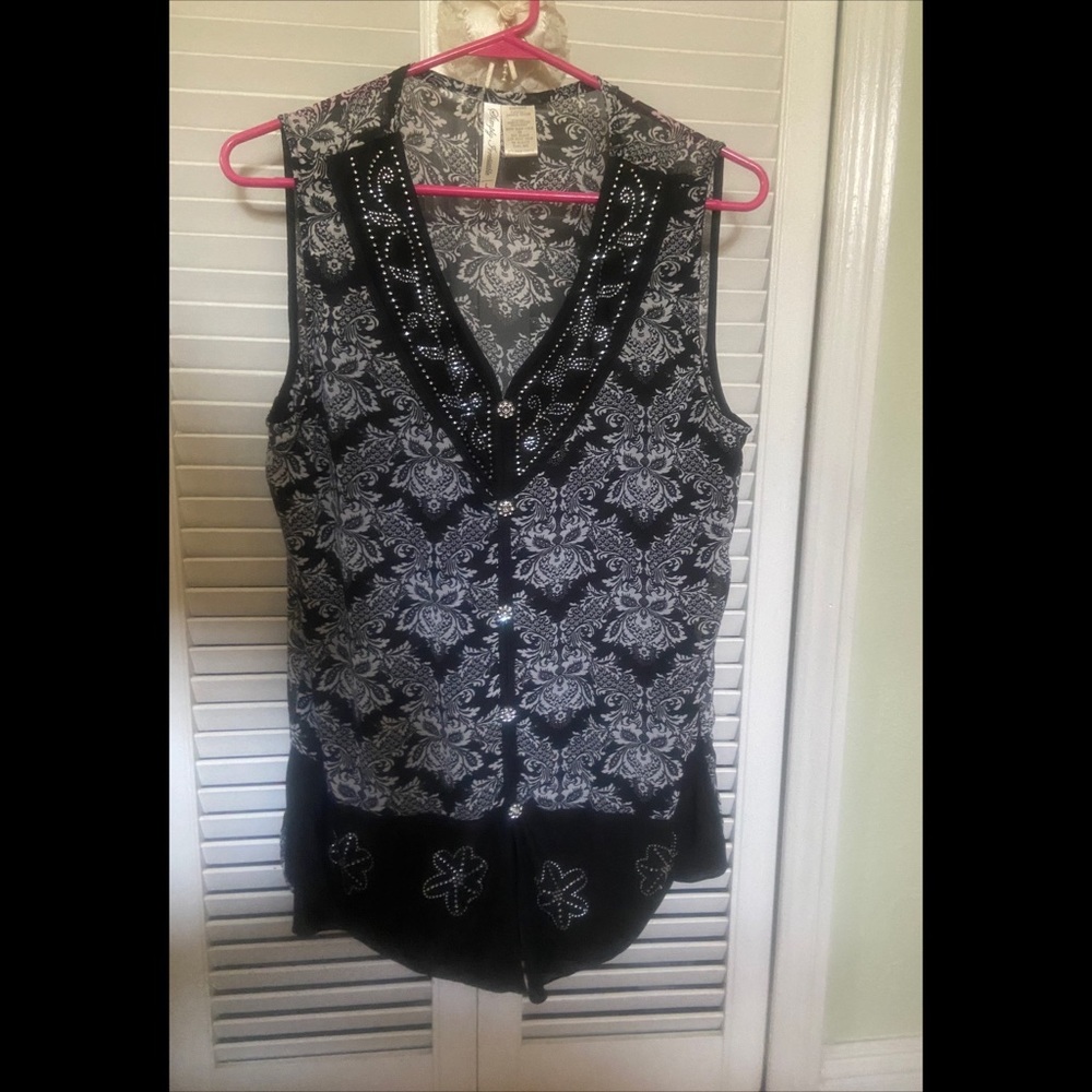 Simply Irresistible Sleeveless Blouse B&W Sz L